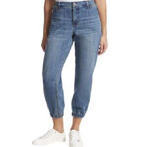 Skinnygirl Cheryl Jogger Mid-Rise Zip Front Jogger Jeans, Distressed Blue Wash